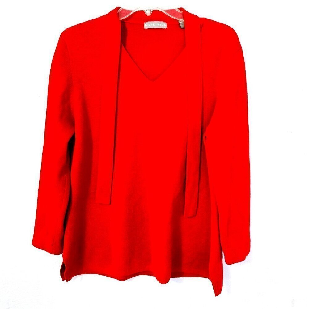 Kate Hill Red Merino Wool/Cotton Blend Festive Sweater  Size XL